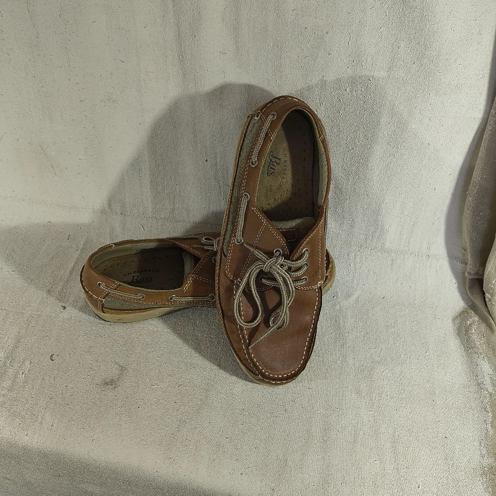 Men's Size 13 M  Brown Leather And Canvas Boat Shoes by Bass & CO